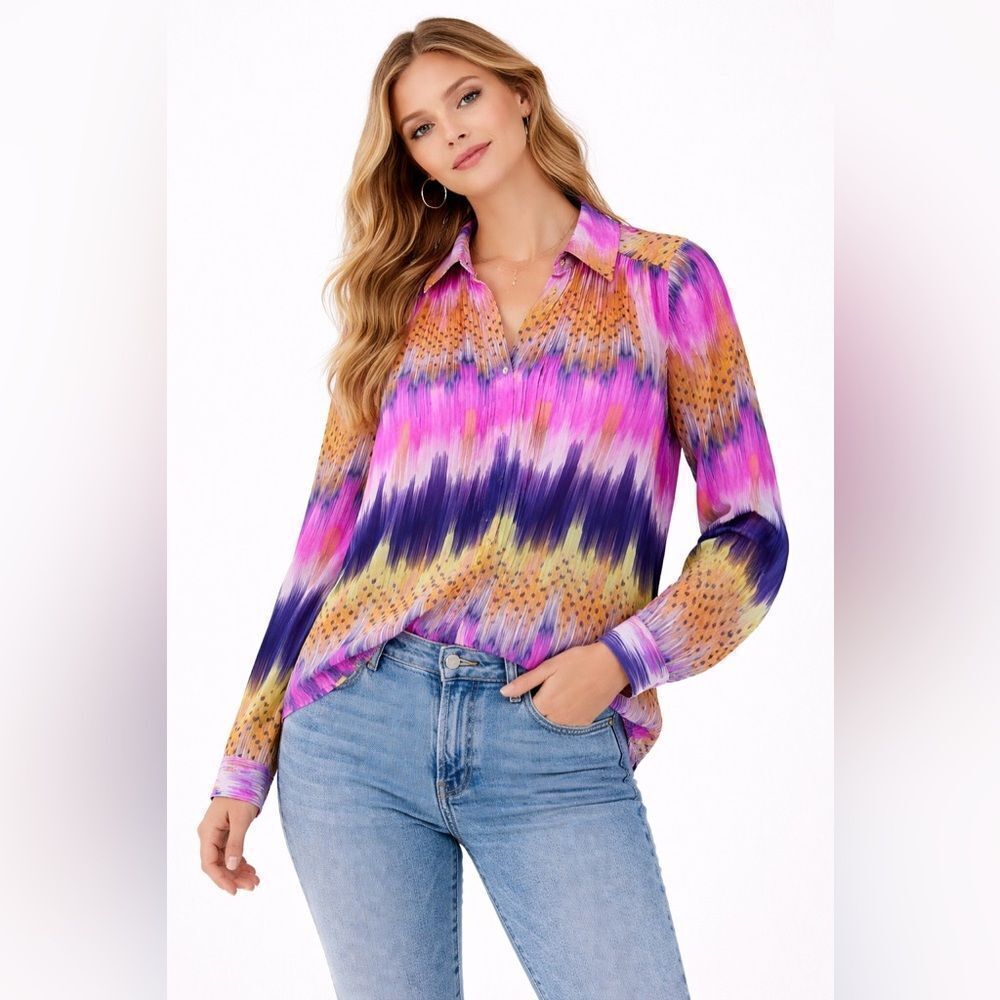Anthropologie Leifsdottir 100% Silk Stripe Button Up Blouse Size 6
